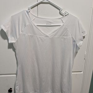 Columbia Women's Large White V-Neck Short Sleeve Athletic Top